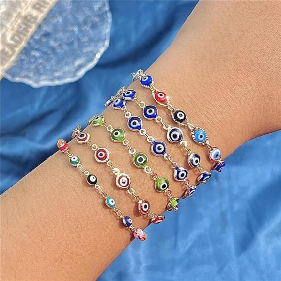 Gold Plated Evil Eye Bracelet for Women Dainty Chain Bracelet, Protection - Picture 3 of 7